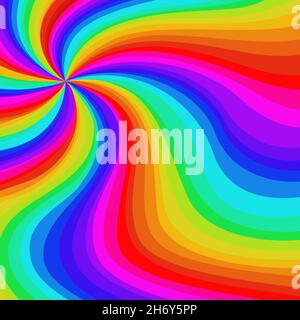 Wavy multicolored lines in the colors of the spectrum, diverging from one point Stock Vector