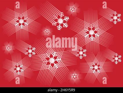 Red christmas background with snow flakes. Illustration of decorative backdrop. Vector available. Stock Vector