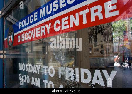Toronto, Ontario, Canada - 06/25/2010: Window was smashed in police station during G20 protests Stock Photo