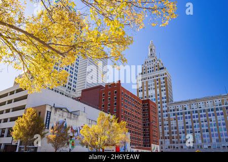 Tulsa, NOV 15 2021 - Sunny view of downtown cityscape and 320 South Boston Building Stock Photo