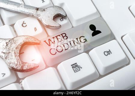 Inspiration showing sign Web Coding. Business idea work involved in developing a web site for the Internet Abstract Programmer Typing Antivirus Codes Stock Photo