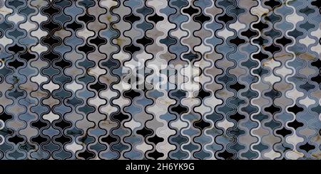 Geometric pattern with wave curve lines retro style. Dark background of blue and marble texture design vintage Stock Vector