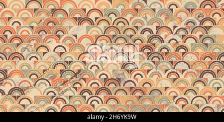 Japanese pattern with circle overlapping and marble texture grunge background retro style Stock Vector