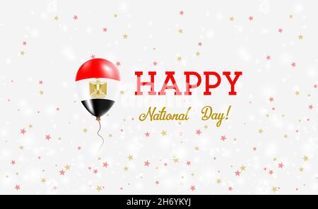 Egypt National Day patriotic poster. Flying Rubber Balloon in Colors of the Egyptian Flag. Egypt National Day background with Balloon, Confetti, Stars Stock Vector