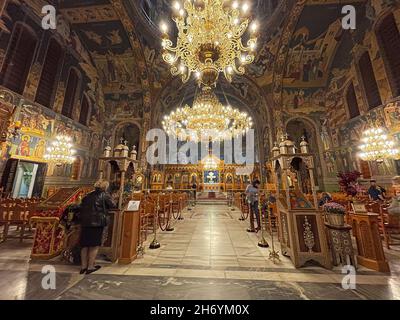 Interior view from the church of Agii Taxiarches (The Holy Temple of the Greatest Brigadiers) in Kalamata city, Messenia, Greece Stock Photo