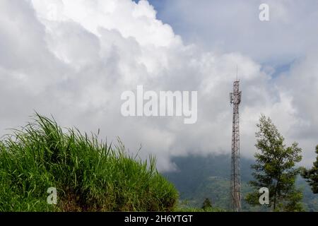 The base transceiver station has reached underdeveloped areas, to open the telecommunications network signal. Selo, Boyolali Central Java. Stock Photo