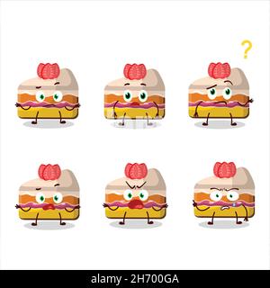 Cartoon character of slice of strawberry pudding cake with what expression. Vector illustration Stock Vector