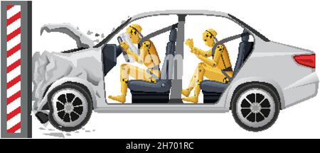 Crash test dummy with broken car illustration Stock Vector