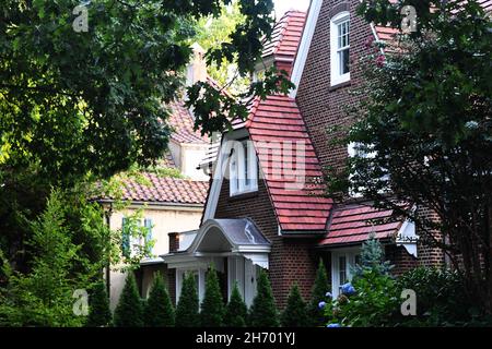 A GOOD PLACE: The Forest Hills Gardens affluent community features old European style architecture aesthetic to the eye and highly sought real estate. Stock Photo