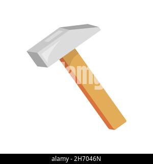 Typical hammer in flat style. Cartoon hammer tool isolated on a white background. Stock Vector
