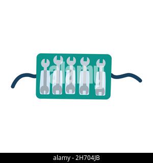 Set of combination wrench wrench line icons, with vector illustration Stock Vector
