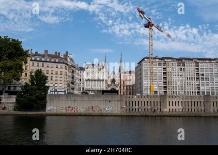 France, Lyon, August 2020. Illustration of the city of Lyon. Banks of the Saone.  Photograph by Martin Bertrand. France, Lyon, Aout 2020. Illustration Stock Photo