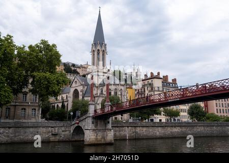 France, Lyon, August 2020. Illustration of the city of Lyon. Banks of the Saone.  Photograph by Martin Bertrand. France, Lyon, Aout 2020. Illustration Stock Photo