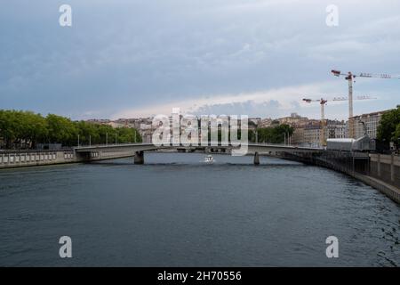 France, Lyon, August 2020. Illustration of the city of Lyon. Banks of the Saone.  Photograph by Martin Bertrand. France, Lyon, Aout 2020. Illustration Stock Photo