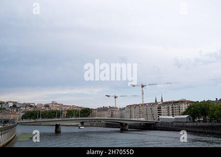 France, Lyon, August 2020. Illustration of the city of Lyon. Banks of the Saone.  Photograph by Martin Bertrand. France, Lyon, Aout 2020. Illustration Stock Photo