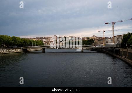 France, Lyon, August 2020. Illustration of the city of Lyon. Banks of the Saone.  Photograph by Martin Bertrand. France, Lyon, Aout 2020. Illustration Stock Photo