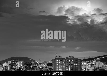 Arrival of a strong storm with lightning and rain. These weather conditions are typical of the Brazilian summer. Stock Photo