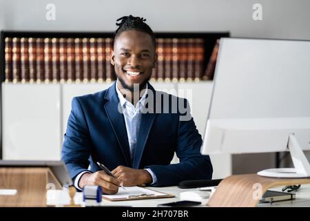 Young African American Attorney Lawyer In Office Stock Photo