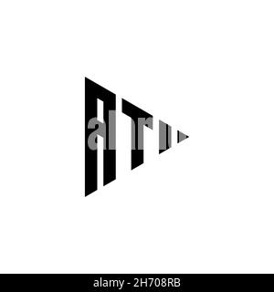 AT Monogram logo letter with triangle play button shape style on isolated background. Triangle monogram logo, triangle play logo letter. Stock Vector
