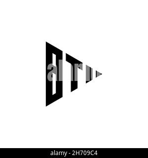 BT Monogram logo letter with triangle play button shape style on isolated background. Triangle monogram logo, triangle play logo letter. Stock Vector