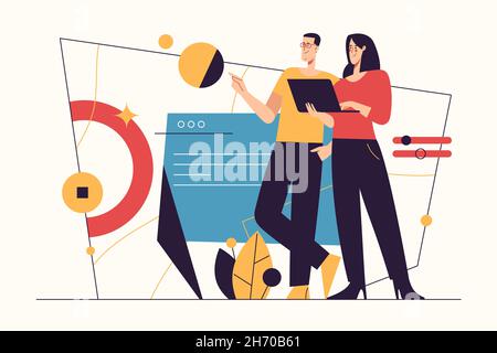 Vector illustration on the subject of data gathering, business intelligence, digital solutions. Editable stroke Stock Vector