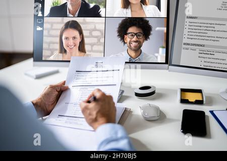 Virtual Job Interview Webcast Using Online Video Conference Stock Photo
