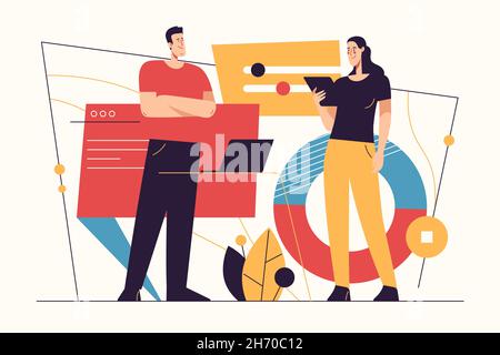 Vector illustration on the subject of data gathering, business intelligence, digital solutions. Editable stroke Stock Vector
