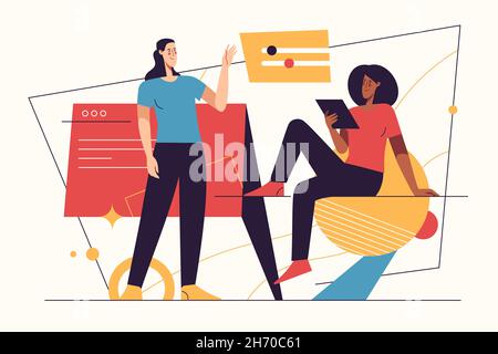 Vector illustration on the subject of data gathering, business intelligence, digital solutions. Editable stroke Stock Vector