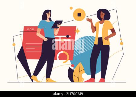 Vector illustration on the subject of data gathering, business intelligence, digital solutions. Editable stroke Stock Vector