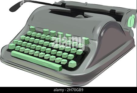 Portable typewriter from multicolored paints. Splash of watercolor, colored drawing, realistic. Vector illustration of paints Stock Vector