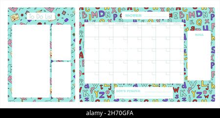 Vector set of weekly planner, to do list, note, Schedule, background. School planner with doodle sketch. Hand-drawn elements for email. Icons with Stock Vector