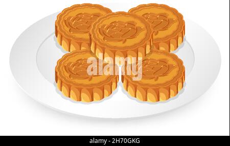 Pile of mooncakes on white plate illustration Stock Vector