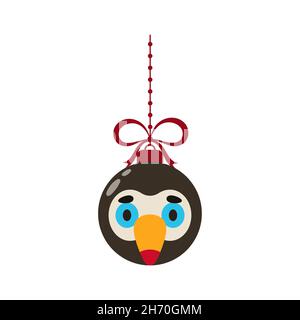 Merry Christmas and new year ball with cute toucan. Cartoon winter holidays animal bauble. Vector stock illustration Stock Vector