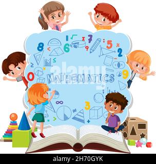 Children learning math with tools on book isolated illustration Stock Vector