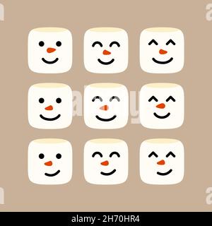 Set marshmallow cute face character. Flat style. Design for greeting card, banner, poster. Vector illustration. Stock Vector