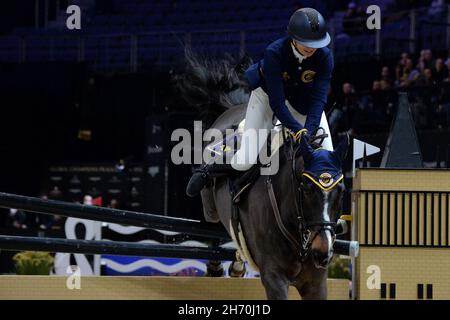 Prague, Czech Republic. 18th Nov, 2021. ANNA KELLNEROVA of Prague Lions team jumping crashes.in GCL Super Cup Final during the Longines Global Champions Playoffs 2021 in Prague in the Czech Republic. (Credit Image: © Slavek Ruta/ZUMA Press Wire) Credit: ZUMA Press, Inc./Alamy Live News Stock Photo