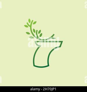 vector design. logo created from combination deer antler and leaf logo with line art style. Stock Vector