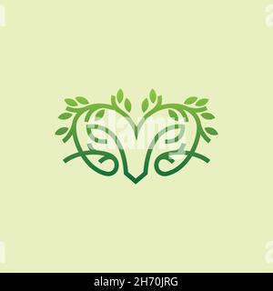 vector design. logo created from combination Ram and fresh leaf logo. Stock Vector