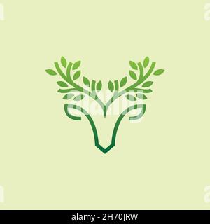 vector design. logo created from combination deer antler and leaf logo with line art style. Stock Vector