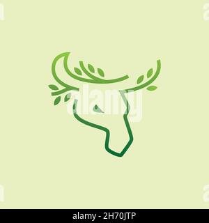 vector design. Logo created from combination bull head with leaf. Stock Vector
