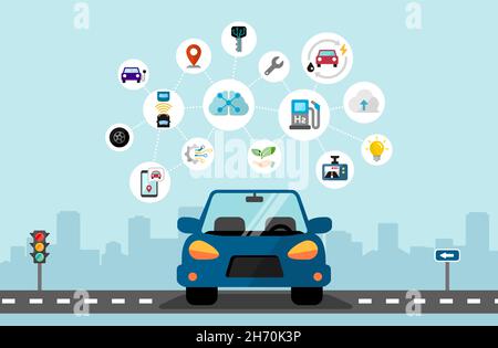 Smart car concept vector banner illustration Stock Vector