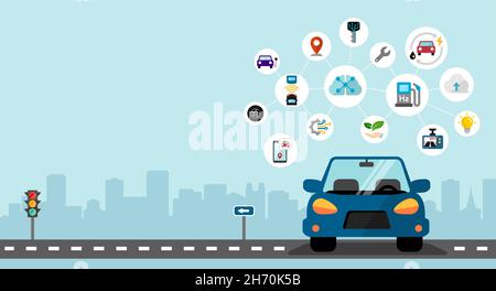 Smart car concept vector banner illustration ( no text ) Stock Vector
