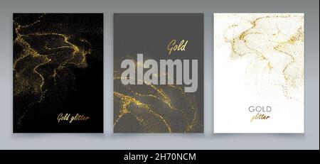 Abstract Gold design element with glitter effect on dark background for greeting card and disqount voucher. Stock Vector