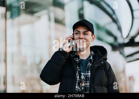 Man talking via cell phone Stock Photo