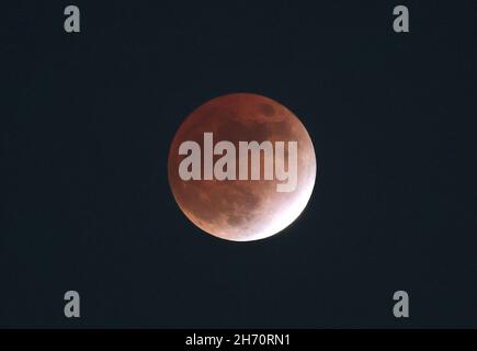 Tokyo, Japan. 19th Nov, 2021. An almost total lunar eclipse is observed in Tokyo on Friday, November 19, 2021. 98 percent of the moon was covered by shadow of the earth. Credit: Yoshio Tsunoda/AFLO/Ģ����ý Live News Stock Photo