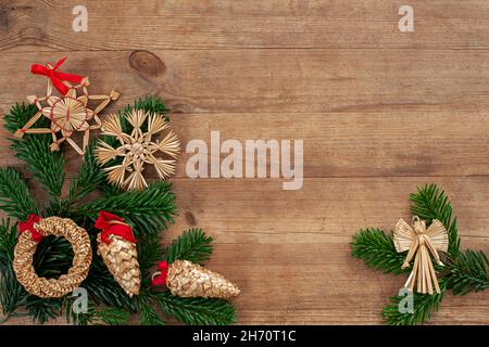 Christmas decorations on wooden background Stock Photo