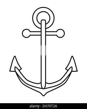 A black and white outline drawing of a typical ships anchor Stock Photo