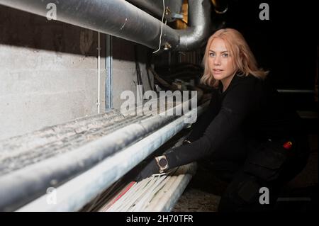 Female electrician at work Stock Photo