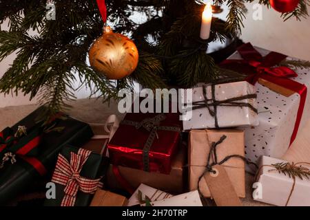 Presents under Christmas tree Stock Photo