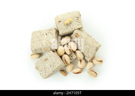 Halva with pistachio isolated on white background Stock Photo